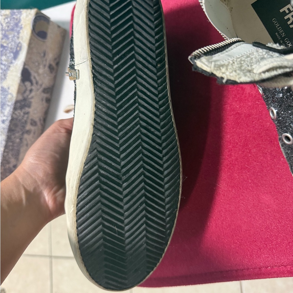 Golden Goose Black Glitter High-Top Sneakers with White Star - Picture 8 of 13